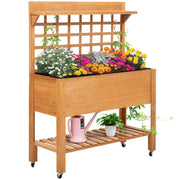 Raised Planting Table Flower Table Work Table Gardening Table Greenhouse Wooden Planting Table for Garden Balcony, 105 x 40 x 135 cm, Fir, non-woven fabric, Brown