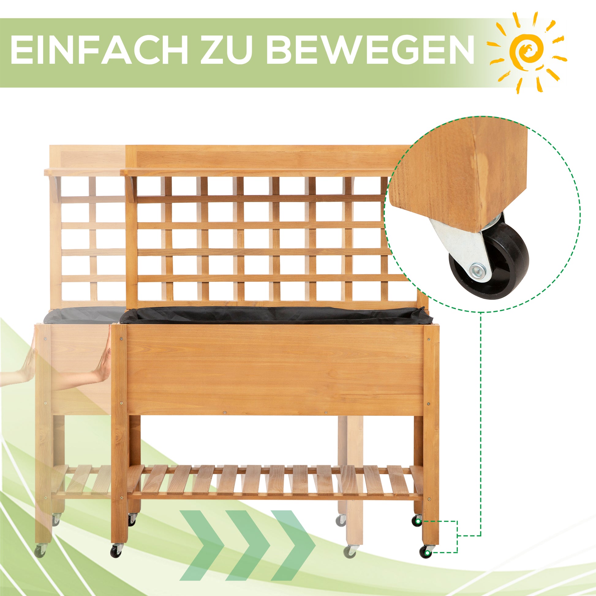 Raised Planting Table Flower Table Work Table Gardening Table Greenhouse Wooden Planting Table for Garden Balcony, 105 x 40 x 135 cm, Fir, non-woven fabric, Brown