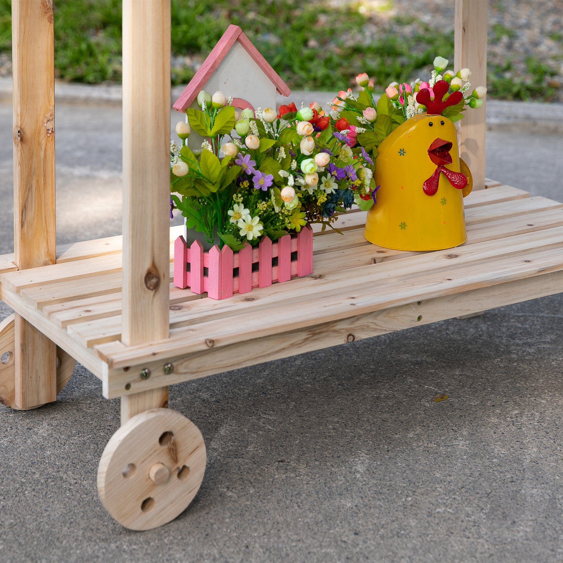 Planting Table with Drawer 2 Steps Gardening Table with Sink and Wheels Garden Natural Pine Wood 92 x 45 x 119 cm