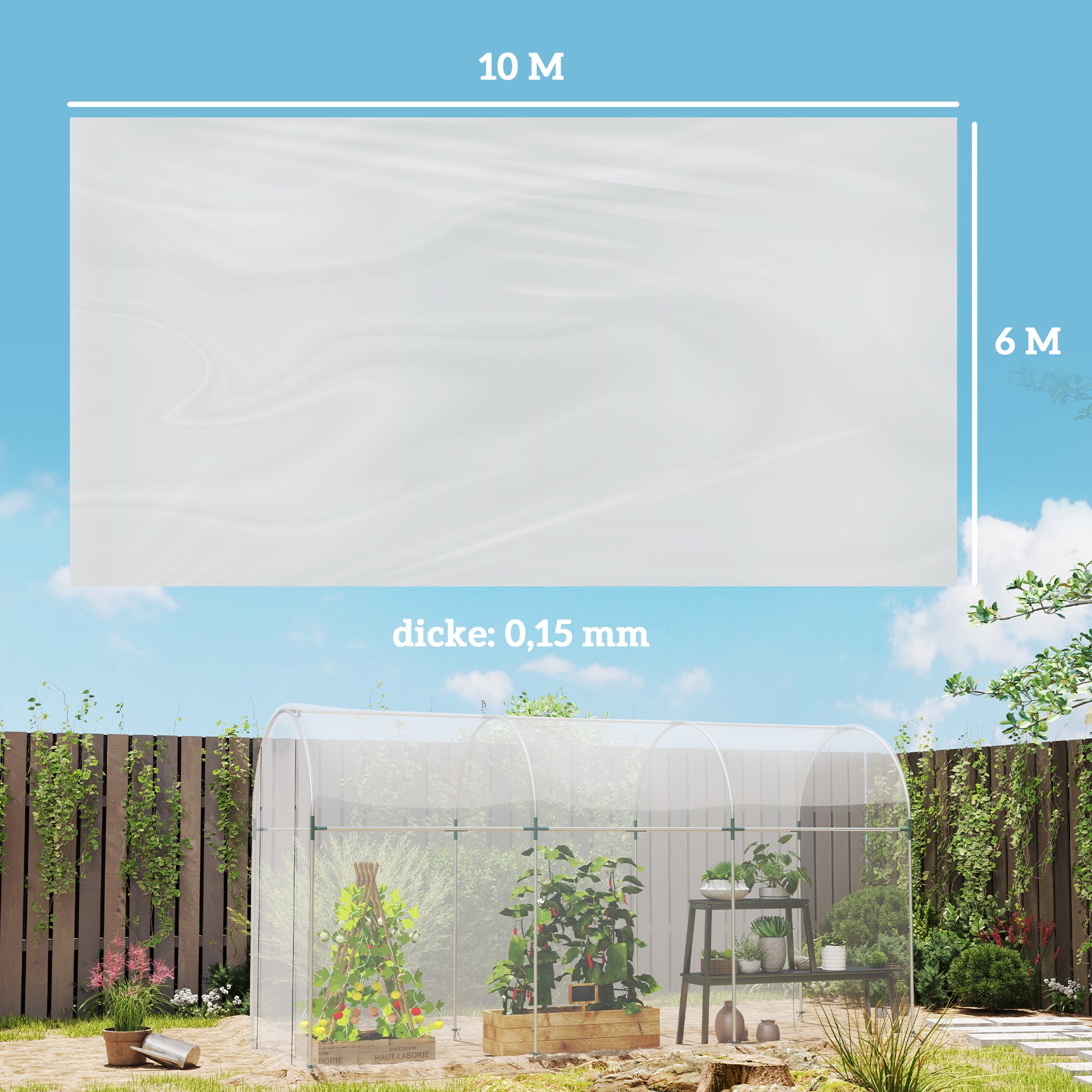 Greenhouse Film 7x8 m Waterproof Garden Cover with UV Protection, Extra Thick Tear-Resistant Plastic Film, Cover for Greenhouse, Tunnel Film for Outdoor Area Transparent