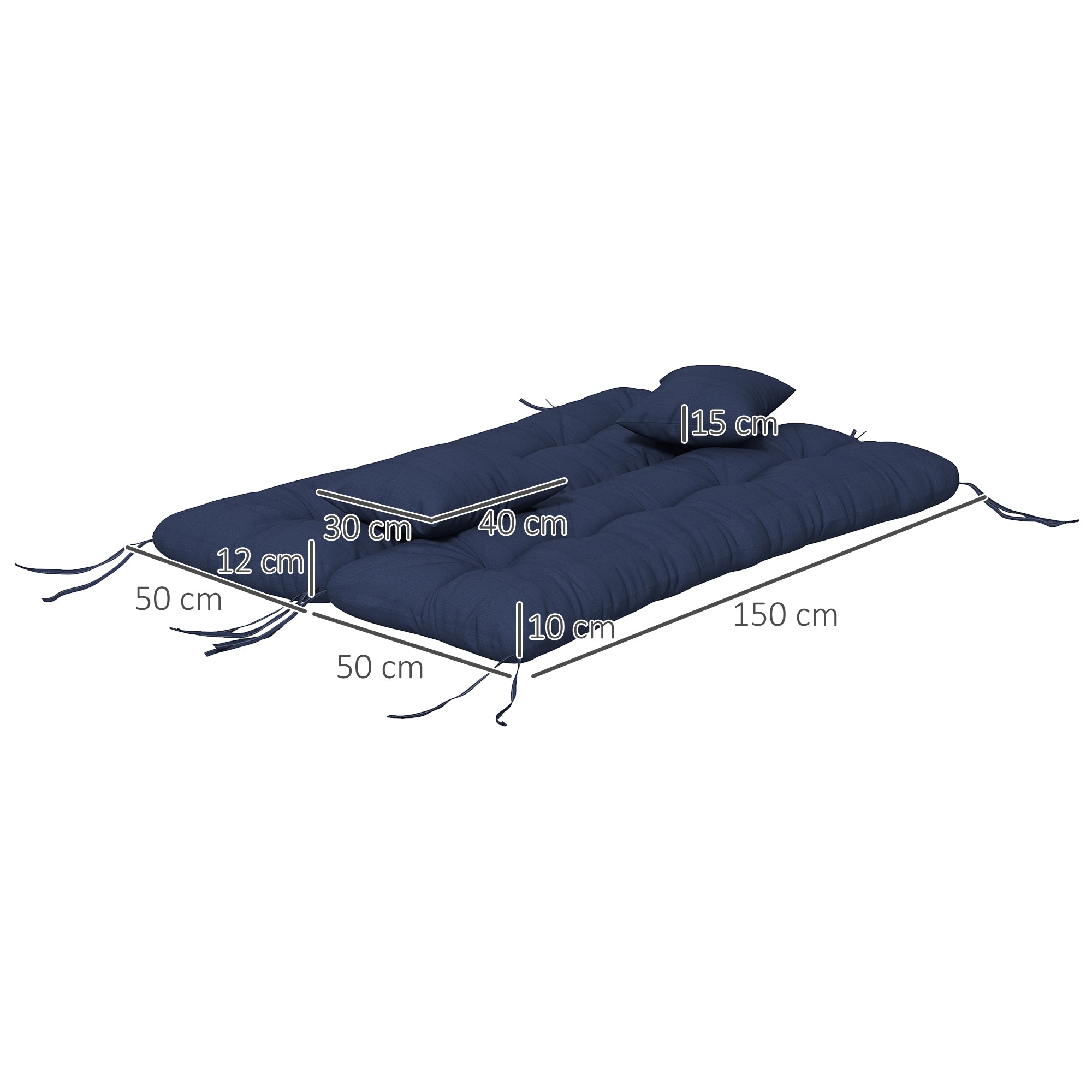 4-Piece Tufted Bench Cushion Set, 59 x 19.7 in, Water-Resistant with Ties, 4 in Thick Seat & Back Pads for Patio/Garden/Bench, Navy Blue