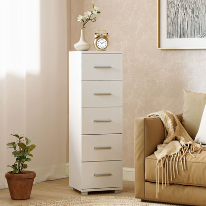 5-Drawer Chest, Narrow Modern Storage Cabinet for Bedroom, Hallway or Living Room, 11.8 x 11.8 x 37.4 in, White
