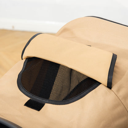 Small Foldable Dog Stroller with Wheel Brakes, Cup Holder, Storage Basket, 3 Windows and 360° Front Wheels, for Pets up to 10 kg, Brown