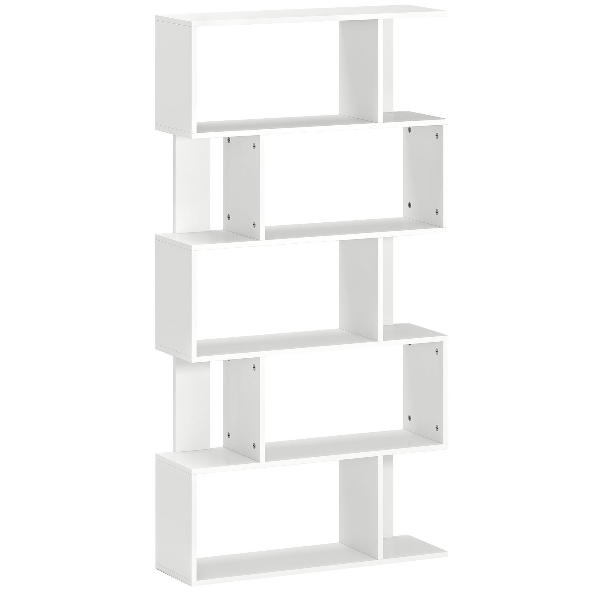 Asymmetric Bookcase with 5 Levels and 10 Open Shelves, Modern Chipboard Bookcase, 80x24x159 cm, White