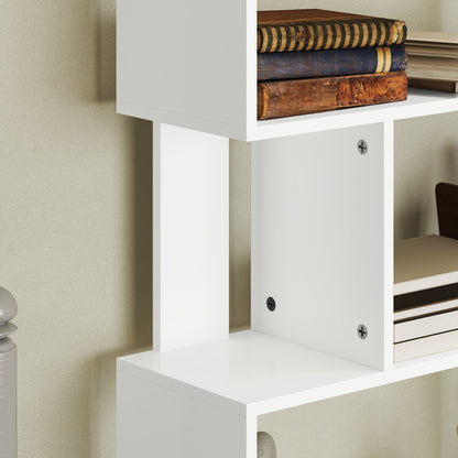 Asymmetric Bookcase with 5 Levels and 10 Open Shelves, Modern Chipboard Bookcase, 80x24x159 cm, White