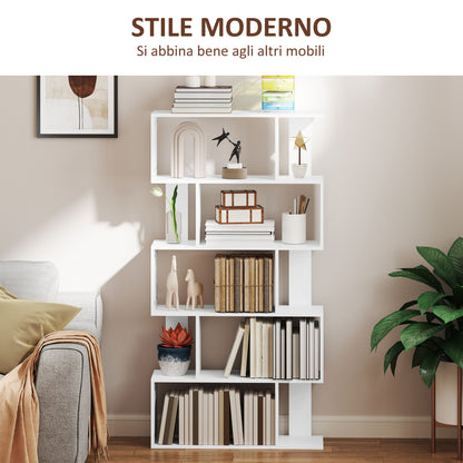 Asymmetric Bookcase with 5 Levels and 10 Open Shelves, Modern Chipboard Bookcase, 80x24x159 cm, White