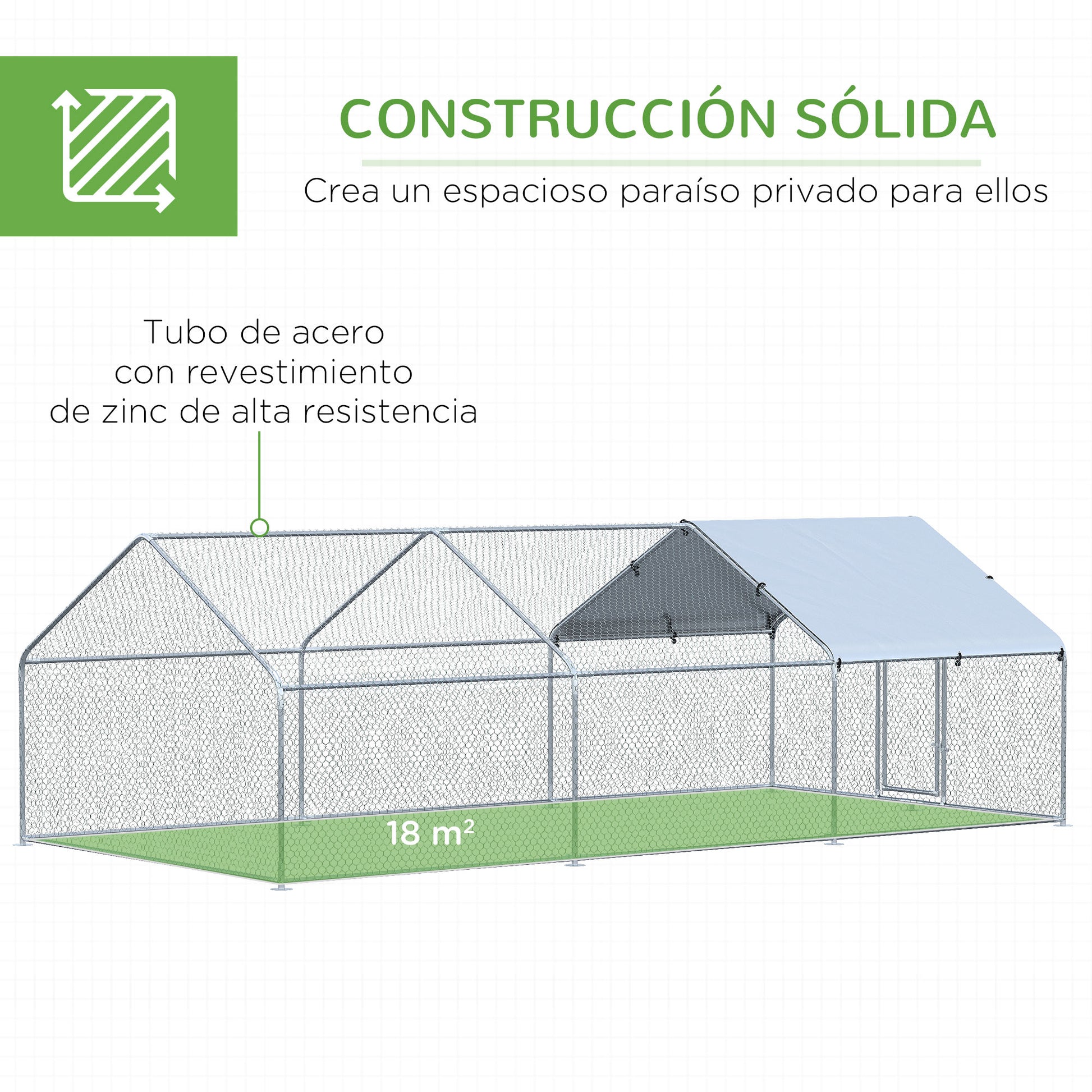 Large Outdoor Galvanized Metal Chicken Coop 3.03x6x1.95 m 3-Room Chicken Cage Oxford Fabric Cover UV and Water Resistant for Yard Silver