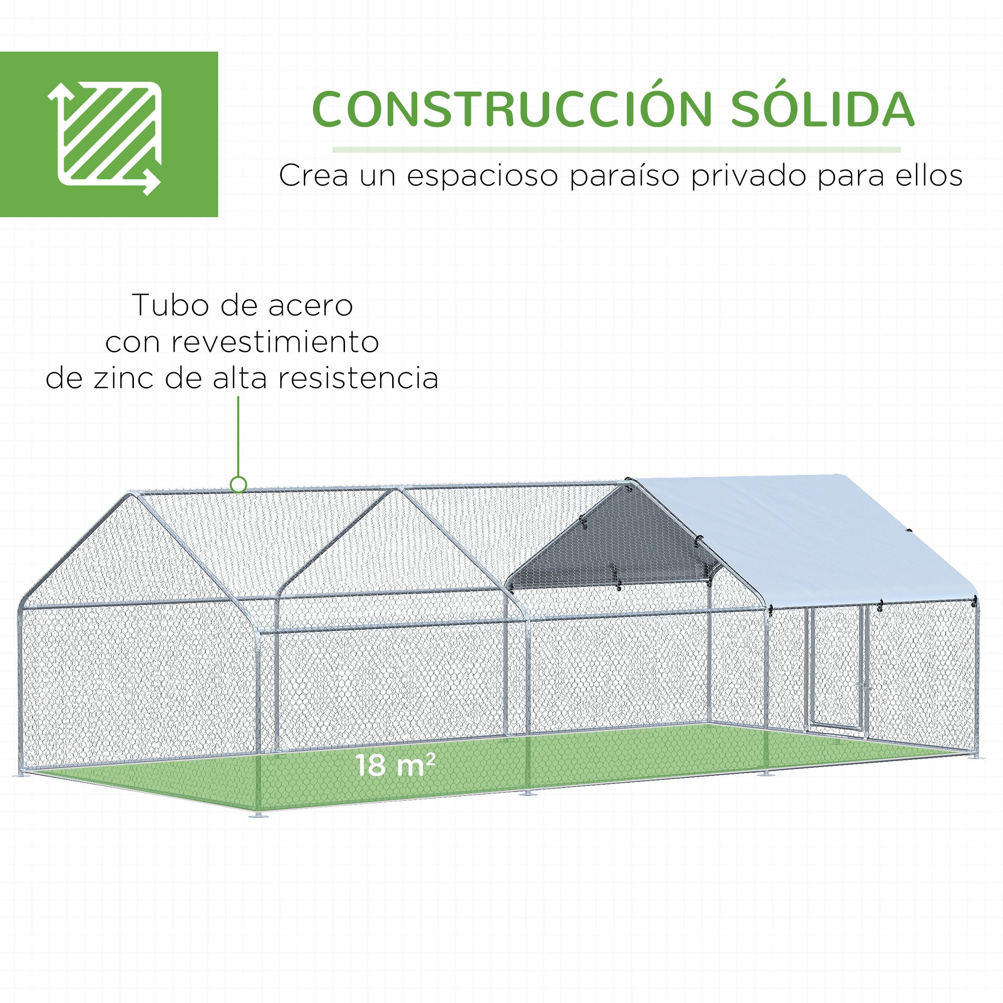 Large Outdoor Galvanized Metal Chicken Coop 3.03x6x1.95 m 3-Room Chicken Cage Oxford Fabric Cover UV and Water Resistant for Yard Silver