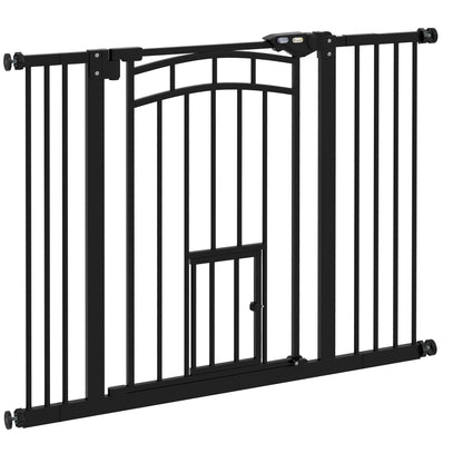 Extensible Small and Medium Dog Gate with Auto-Close, Steel and PA Safety Gate, 74-100x76 cm, Black