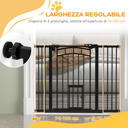 Extensible Small and Medium Dog Gate with Auto-Close, Steel and PA Safety Gate, 74-100x76 cm, Black
