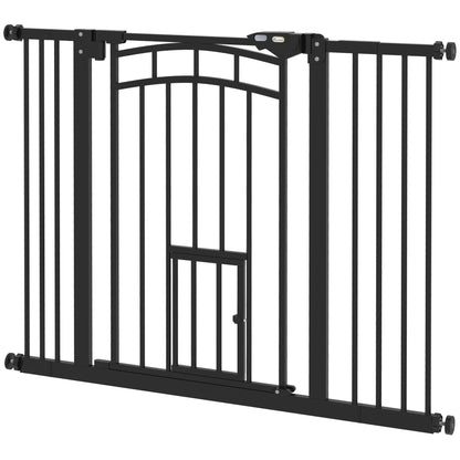 Extensible Small and Medium Dog Gate with Auto-Close, Steel and PA Safety Gate, 74-100x76 cm, Black