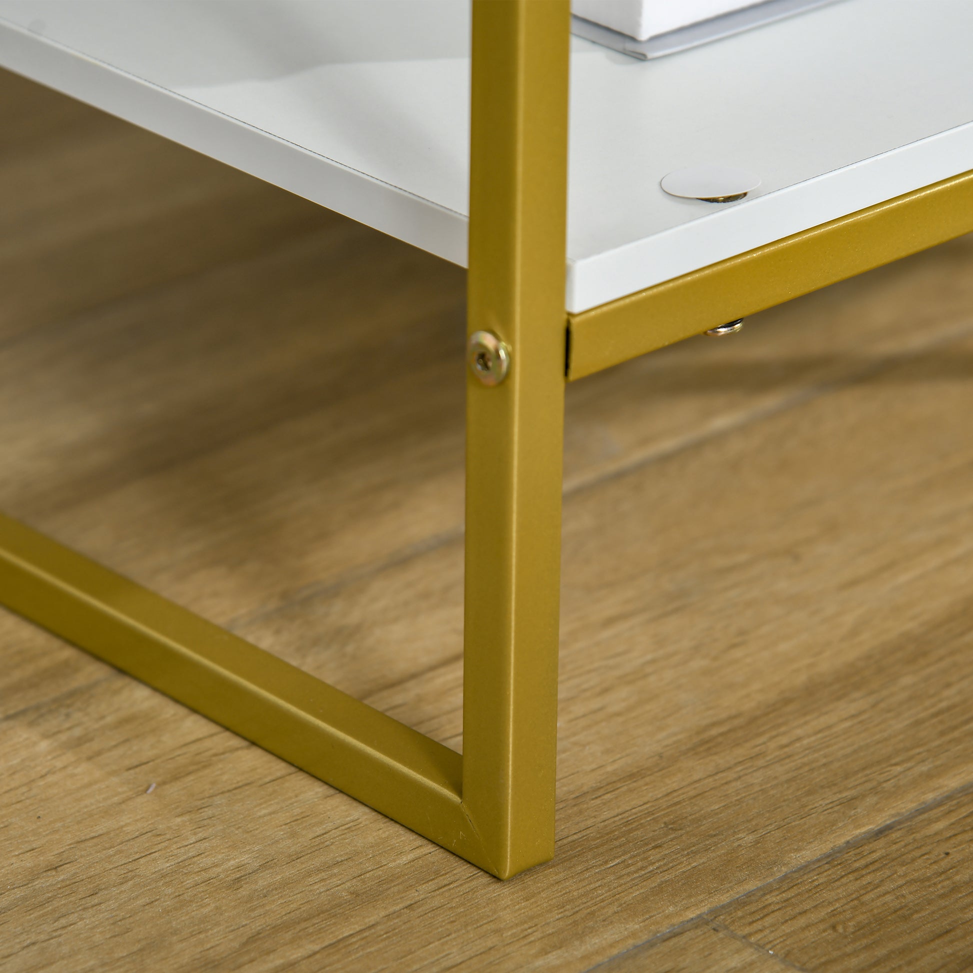 Set of 2 Modern Bedside Tables, 2 Bedside Tables for Bedroom and Living Room, with Drawer and Open Shelf, Modern Design, in MDF and Steel, 45x40x60cm, White and Gold