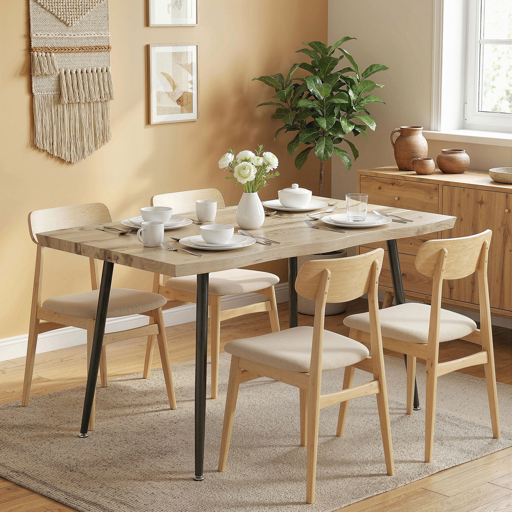 Dining Table for 4, 110 x 70 x 75 cm (43.3 x 27.6 x 29.5 in) Nordic Modern Kitchen Table with Steel Frame, Oak-Effect Top