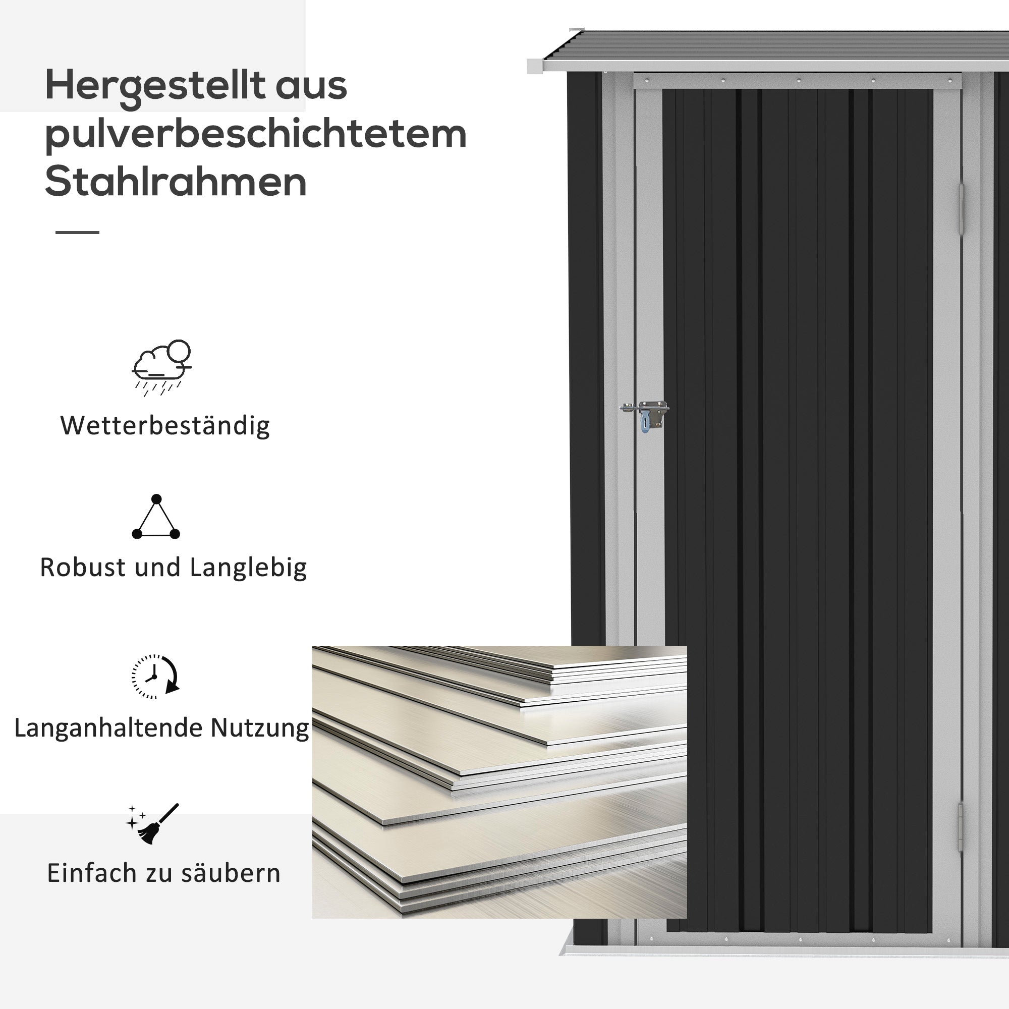 Garden Shed Tool Shed with Door Outdoor Steel Dark Grey 142 x 84 x 189 cm