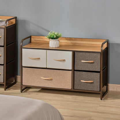 Fabric Dresser for Bedroom with 5 Foldable Drawers Wooden Top and Metal Frame for Living Room 87.5x29x58 cm Multicolor