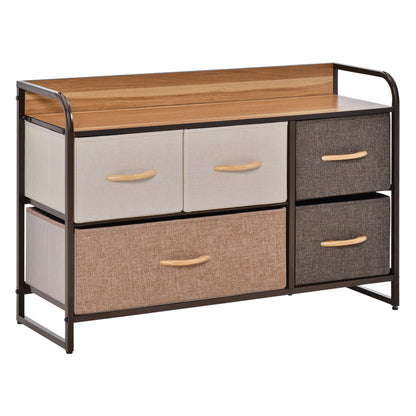 Fabric Dresser for Bedroom with 5 Foldable Drawers Wooden Top and Metal Frame for Living Room 87.5x29x58 cm Multicolor