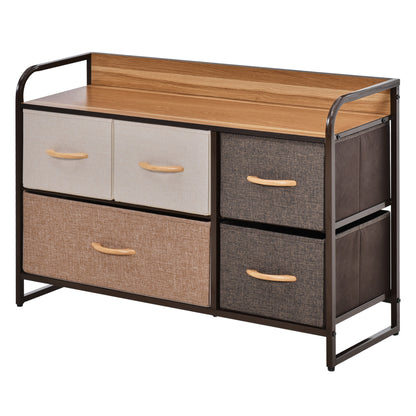 Fabric Dresser for Bedroom with 5 Foldable Drawers Wooden Top and Metal Frame for Living Room 87.5x29x58 cm Multicolor