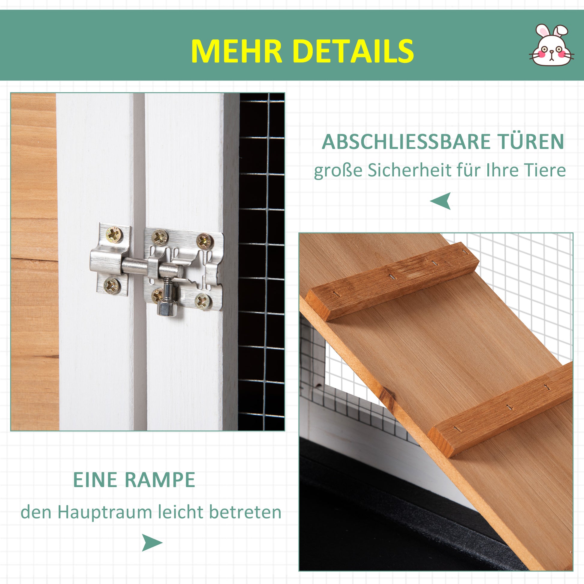 Small Animal Hutch Dwarf Rabbit Hutch with Run Ramp Guinea Pig Hutch Small Animal Cage with Asphalt Roof Outdoor Winterproof Pine Wood White 230 x 53 x 93.5 cm