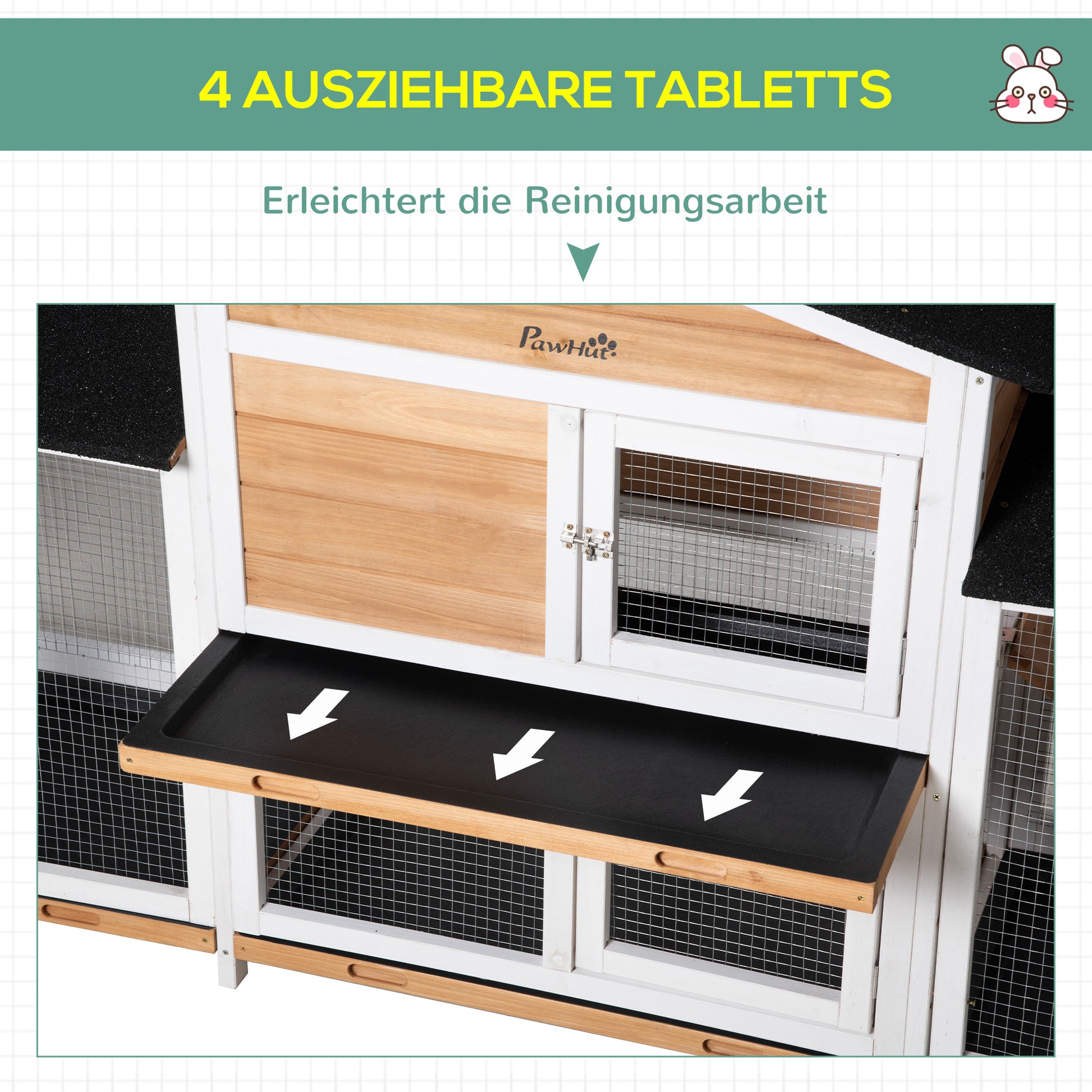 Small Animal Hutch Dwarf Rabbit Hutch with Run Ramp Guinea Pig Hutch Small Animal Cage with Asphalt Roof Outdoor Winterproof Pine Wood White 230 x 53 x 93.5 cm