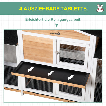 Small Animal Hutch Dwarf Rabbit Hutch with Run Ramp Guinea Pig Hutch Small Animal Cage with Asphalt Roof Outdoor Winterproof Pine Wood White 230 x 53 x 93.5 cm