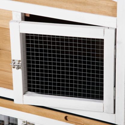 Small Animal Hutch Dwarf Rabbit Hutch with Run Ramp Guinea Pig Hutch Small Animal Cage with Asphalt Roof Outdoor Winterproof Pine Wood White 230 x 53 x 93.5 cm