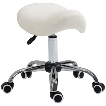 Saddle Stool Work Stool Swivel Stool Rolling Stool Beauty Stool Padded Height Adjustable (White)