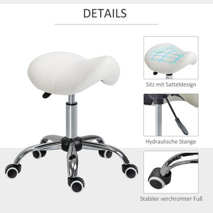 Saddle Stool Work Stool Swivel Stool Rolling Stool Beauty Stool Padded Height Adjustable (White)