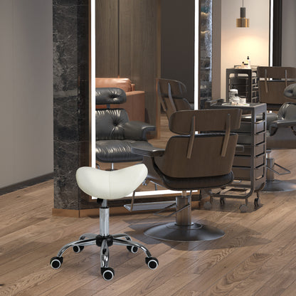 Saddle Stool Work Stool Swivel Stool Rolling Stool Beauty Stool Padded Height Adjustable (White)