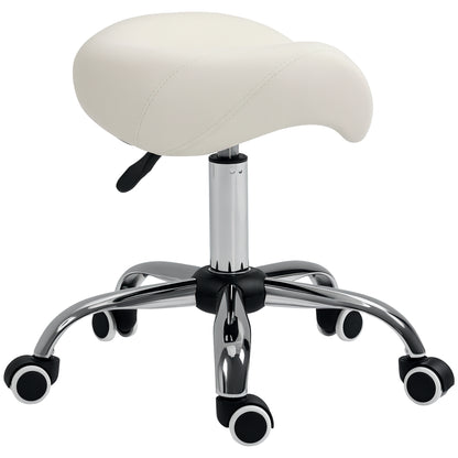 Saddle Stool Work Stool Swivel Stool Rolling Stool Beauty Stool Padded Height Adjustable (White)