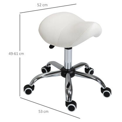 Saddle Stool Work Stool Swivel Stool Rolling Stool Beauty Stool Padded Height Adjustable (White)