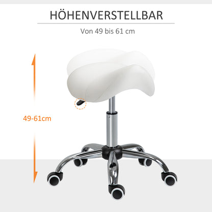 Saddle Stool Work Stool Swivel Stool Rolling Stool Beauty Stool Padded Height Adjustable (White)