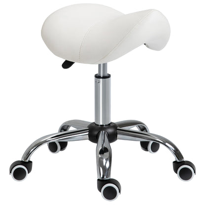 Saddle Stool Work Stool Swivel Stool Rolling Stool Beauty Stool Padded Height Adjustable (White)
