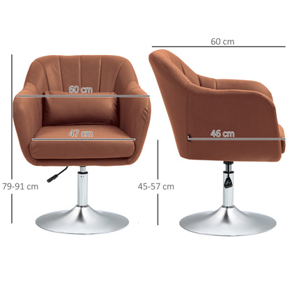 Lounge Chair Relax Chair Bedroom Comfortable - Lumbar Cushions Adjustable Height 360° Swivel Chrome Metal Base - Brown