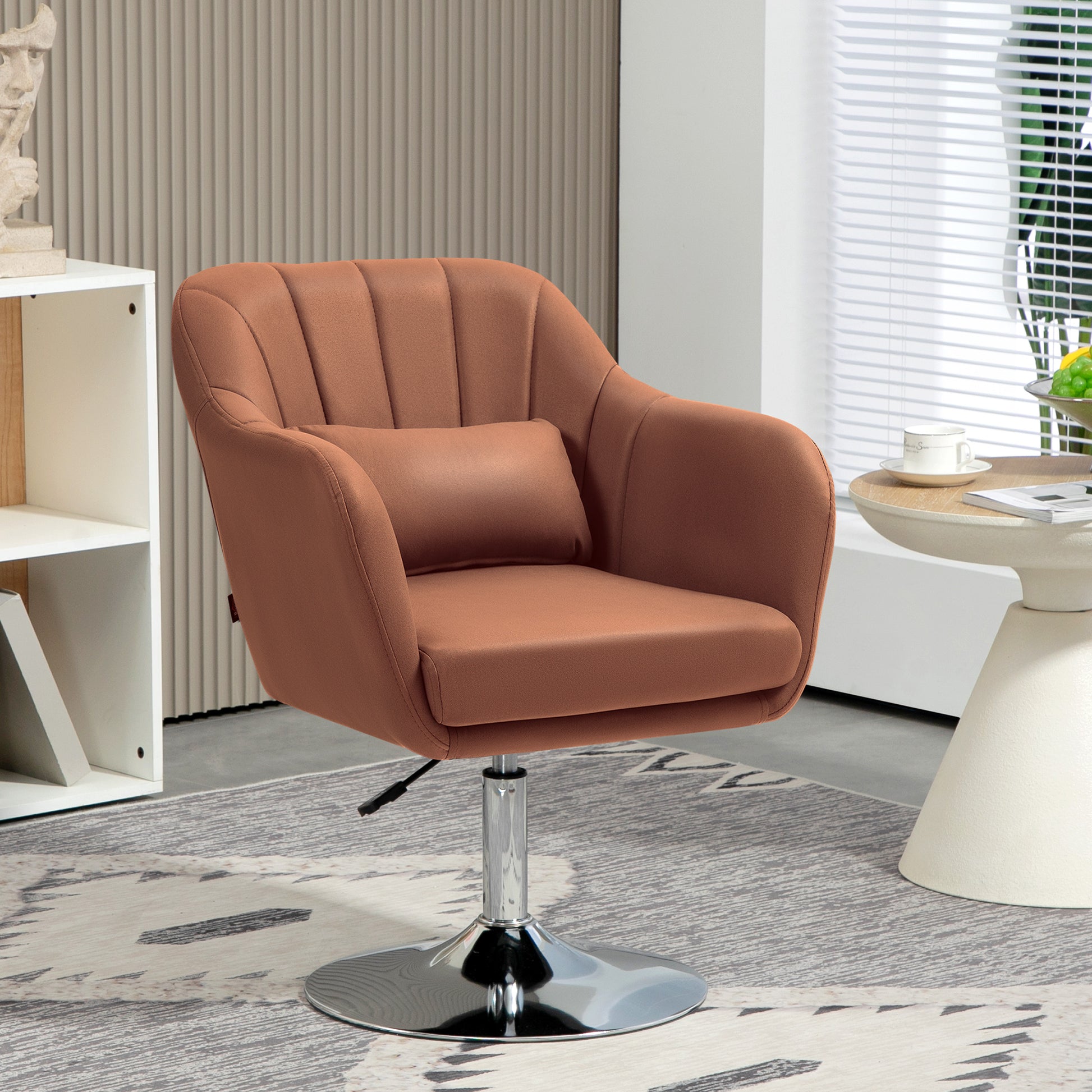 Lounge Chair Relax Chair Bedroom Comfortable - Lumbar Cushions Adjustable Height 360° Swivel Chrome Metal Base - Brown