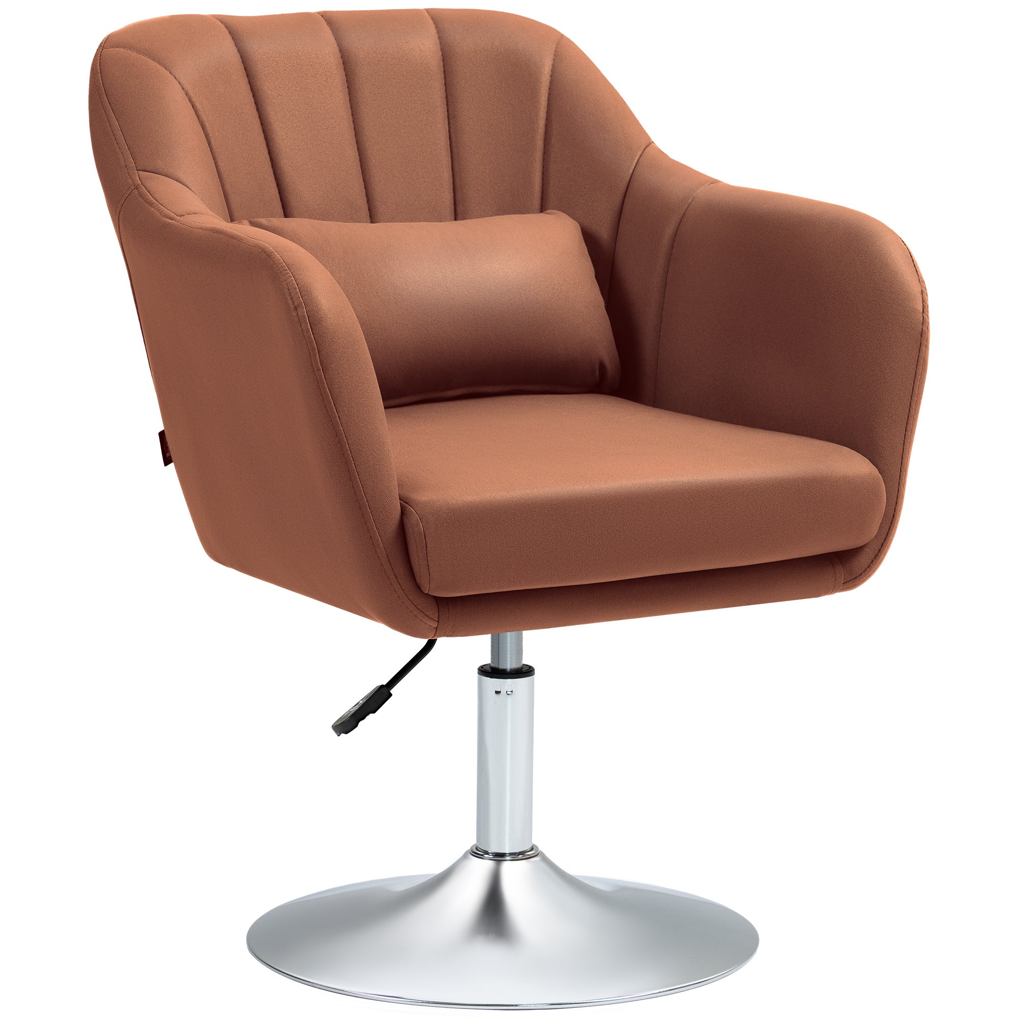 Lounge Chair Relax Chair Bedroom Comfortable - Lumbar Cushions Adjustable Height 360° Swivel Chrome Metal Base - Brown