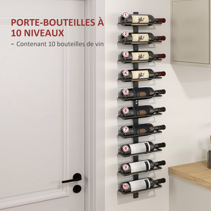 10-Level Wall-Mounted Wine Rack, Steel Wine Shelf for 10 Bottles, Wine Rack for Kitchen, Bar, Dining Room, Cellar, Black