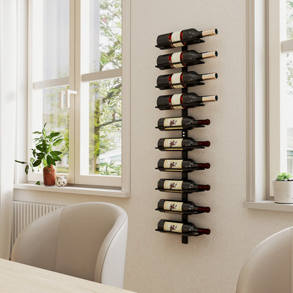 10-Level Wall-Mounted Wine Rack, Steel Wine Shelf for 10 Bottles, Wine Rack for Kitchen, Bar, Dining Room, Cellar, Black