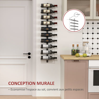 10-Level Wall-Mounted Wine Rack, Steel Wine Shelf for 10 Bottles, Wine Rack for Kitchen, Bar, Dining Room, Cellar, Black