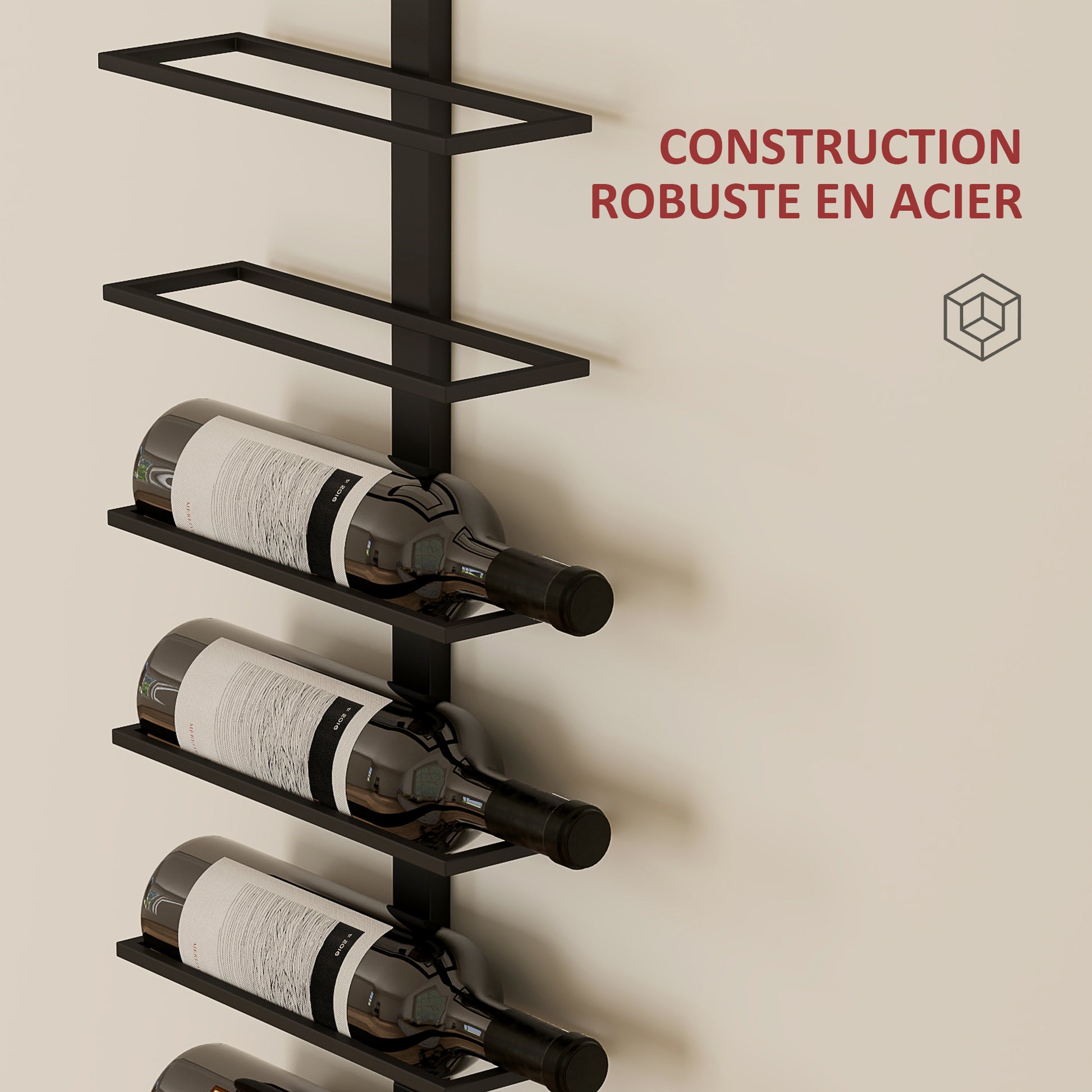 10-Level Wall-Mounted Wine Rack, Steel Wine Shelf for 10 Bottles, Wine Rack for Kitchen, Bar, Dining Room, Cellar, Black
