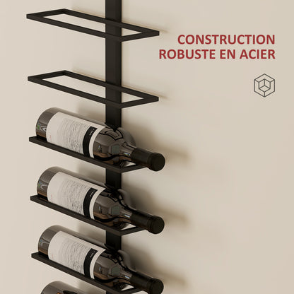 10-Level Wall-Mounted Wine Rack, Steel Wine Shelf for 10 Bottles, Wine Rack for Kitchen, Bar, Dining Room, Cellar, Black