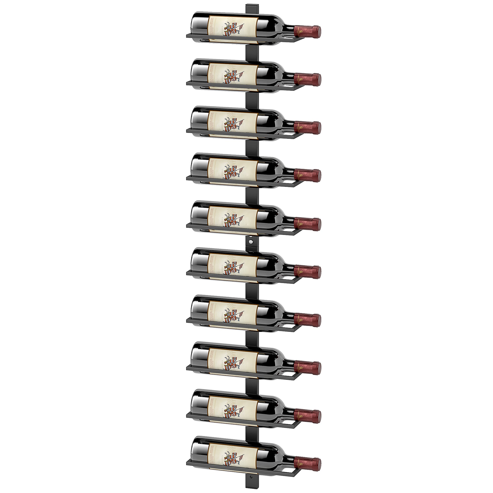 10-Level Wall-Mounted Wine Rack, Steel Wine Shelf for 10 Bottles, Wine Rack for Kitchen, Bar, Dining Room, Cellar, Black