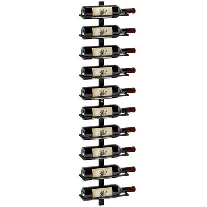 10-Level Wall-Mounted Wine Rack, Steel Wine Shelf for 10 Bottles, Wine Rack for Kitchen, Bar, Dining Room, Cellar, Black