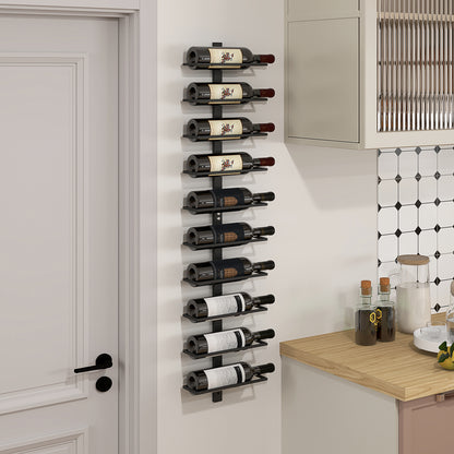 10-Level Wall-Mounted Wine Rack, Steel Wine Shelf for 10 Bottles, Wine Rack for Kitchen, Bar, Dining Room, Cellar, Black