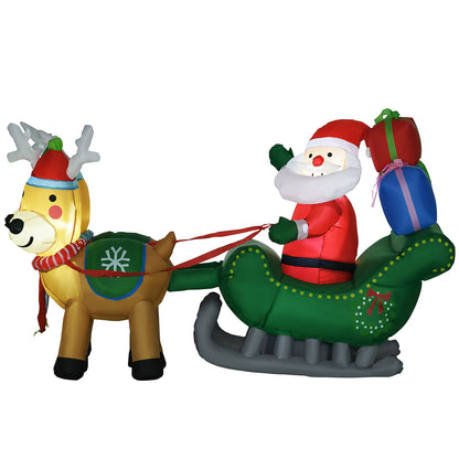 Christmas Inflatable Decoration Santa Claus with Sleigh and 2 Reindeer Christmas Decoration with 4 LED Lights for Garden Patio 82.7"L x 27.6"W x 49.2"H