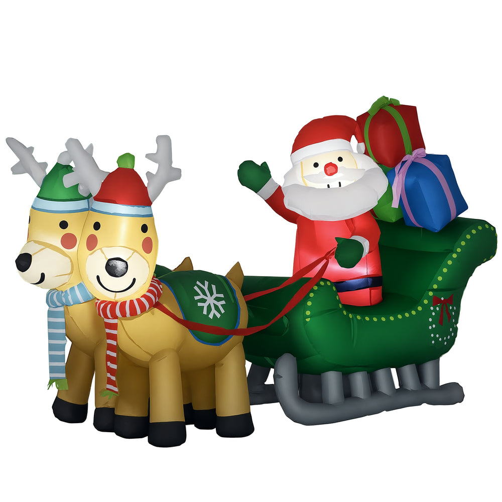 HOMCOM Weihnachts-Luftdeko Santa Claus mit Schlitten und 2 Rentieren - Weihnachtsdeko mit 4 LED-Lichtern für Garten und Terrasse 210cm x 70cm x 125cm
