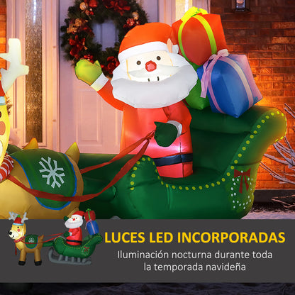 Christmas Inflatable Decoration Santa Claus with Sleigh and 2 Reindeer Christmas Decoration with 4 LED Lights for Garden Patio 82.7"L x 27.6"W x 49.2"H