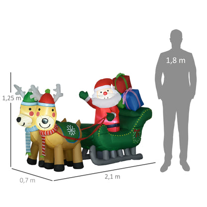 Christmas Inflatable Decoration Santa Claus with Sleigh and 2 Reindeer Christmas Decoration with 4 LED Lights for Garden Patio 82.7"L x 27.6"W x 49.2"H
