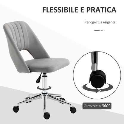 Ergonomic and Swivel Office Chair, Padded Desk Chair with Adjustable Height, Gray 49x60x79-91cm