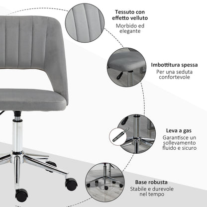 Ergonomic and Swivel Office Chair, Padded Desk Chair with Adjustable Height, Gray 49x60x79-91cm