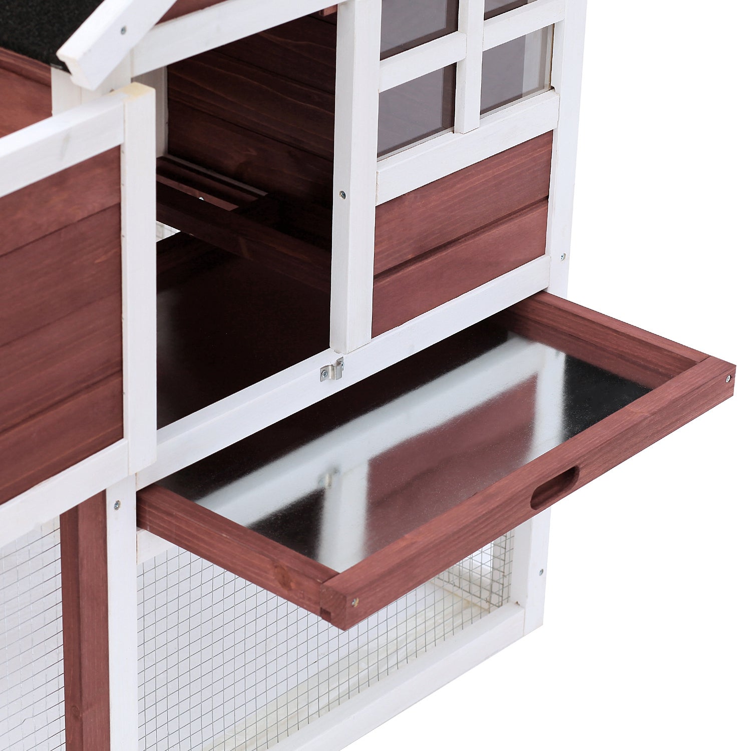 2-Level Wooden Rabbit Hutch with Open Area Asphalt Roof Removable Tray and Ramp Outdoor Rabbit Cage 122x62.6x92 cm Brown